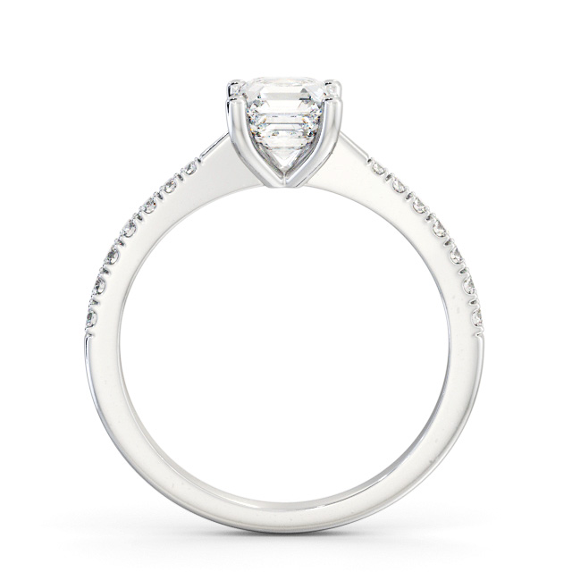 Asscher Diamond Engagement Ring 18K White Gold Solitaire With Side Stones - Maudine ENAS25S_WG_UP