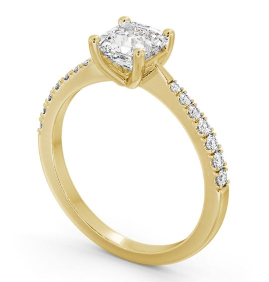 Asscher Diamond Tapered Band Engagement Ring 18K Yellow Gold Solitaire with Channel Set Side Stones ENAS25S_YG_THUMB1