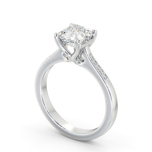 Asscher Diamond Engagement Ring Platinum Solitaire With Side Stones - Olinda ENAS26S_WG_SIDE