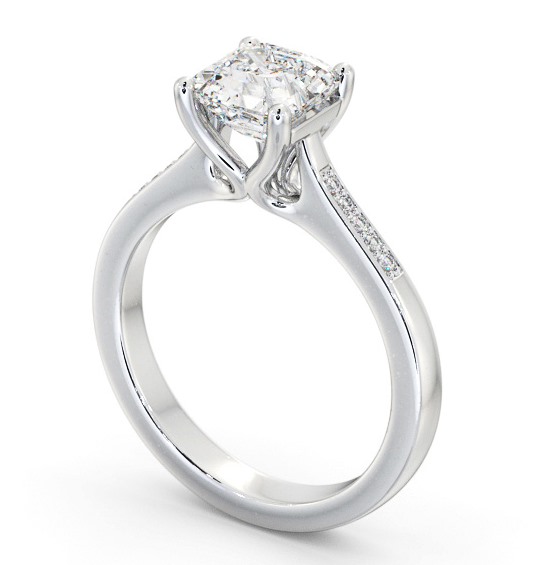 Asscher Diamond Elevated Setting Engagement Ring Palladium Solitaire with Channel Set Side Stones ENAS26S_WG_THUMB1