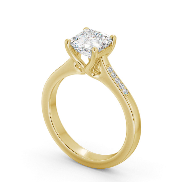 Asscher Diamond Engagement Ring 9K Yellow Gold Solitaire With Side Stones - Olinda ENAS26S_YG_SIDE
