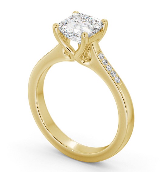 Asscher Diamond Elevated Setting Engagement Ring 18K Yellow Gold Solitaire with Channel Set Side Stones ENAS26S_YG_THUMB1