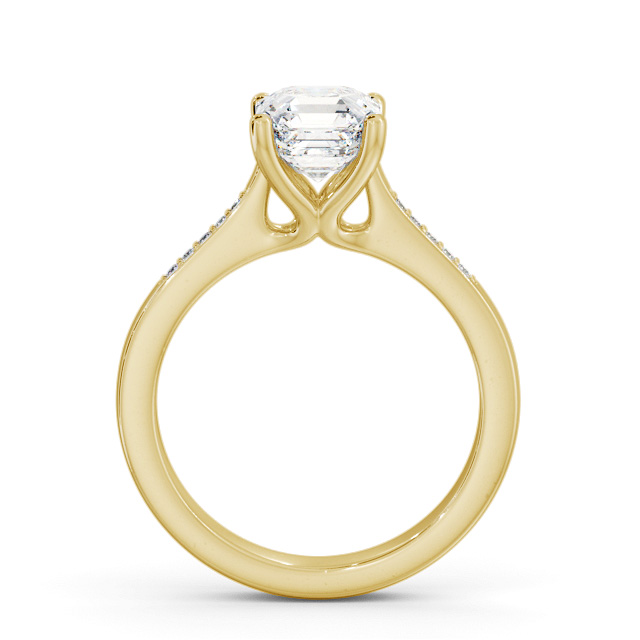 Asscher Diamond Engagement Ring 9K Yellow Gold Solitaire With Side Stones - Olinda ENAS26S_YG_UP