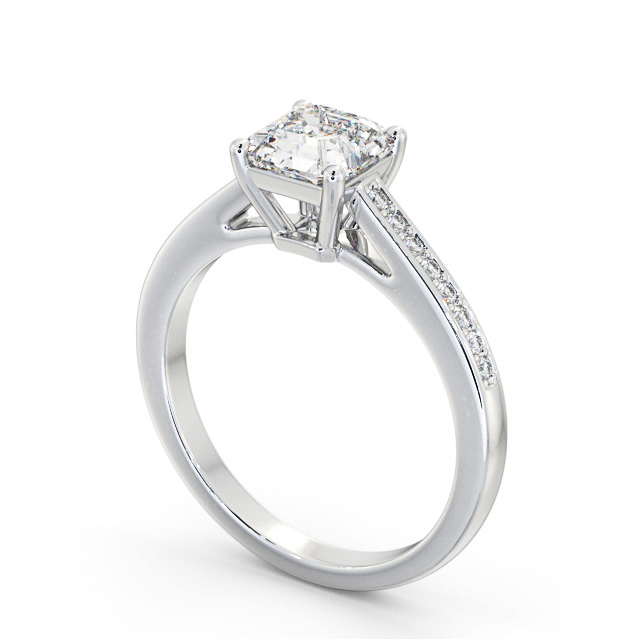 Asscher Diamond Engagement Ring 18K White Gold Solitaire With Side Stones - Shrawley ENAS27S_WG_SIDE