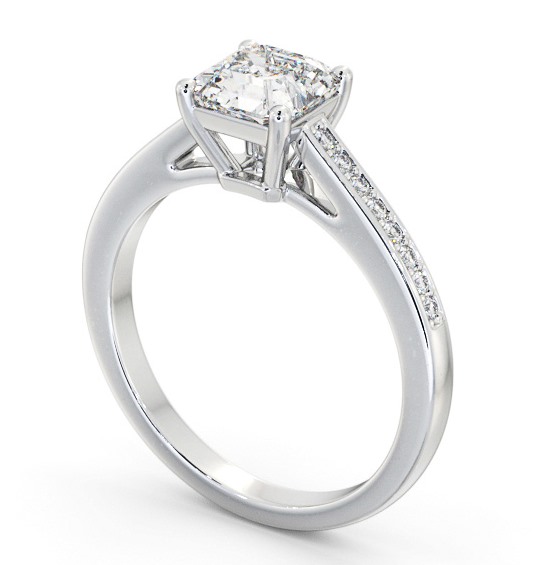 Asscher Diamond Box Style Setting Engagement Ring Platinum Solitaire with Channel Set Side Stones ENAS27S_WG_THUMB1