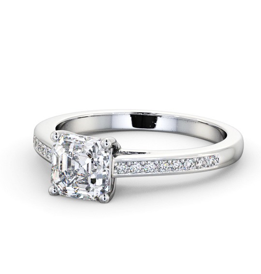 Asscher Diamond Box Style Setting Engagement Ring Palladium Solitaire with Channel Set Side Stones ENAS27S_WG_THUMB2 