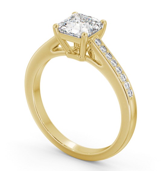 Asscher Diamond Box Style Setting Engagement Ring 9K Yellow Gold Solitaire with Channel Set Side Stones ENAS27S_YG_THUMB1