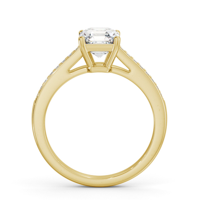 Asscher Diamond Engagement Ring 9K Yellow Gold Solitaire With Side Stones - Shrawley ENAS27S_YG_UP