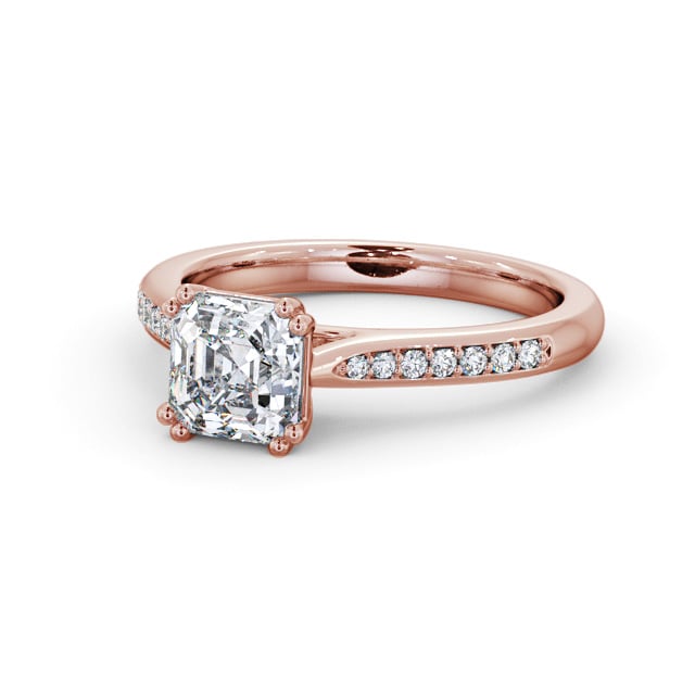 Asscher Diamond Engagement Ring 18K Rose Gold Solitaire With Side Stones - Nirmala ENAS28S_RG_FLAT