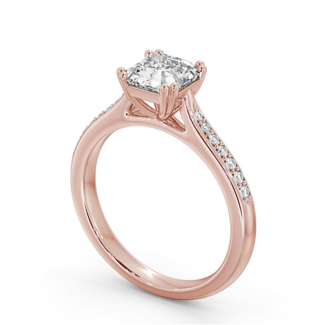 Asscher Diamond Engagement Ring 9K Rose Gold Solitaire With Side Stones - Nirmala ENAS28S_RG_SIDE