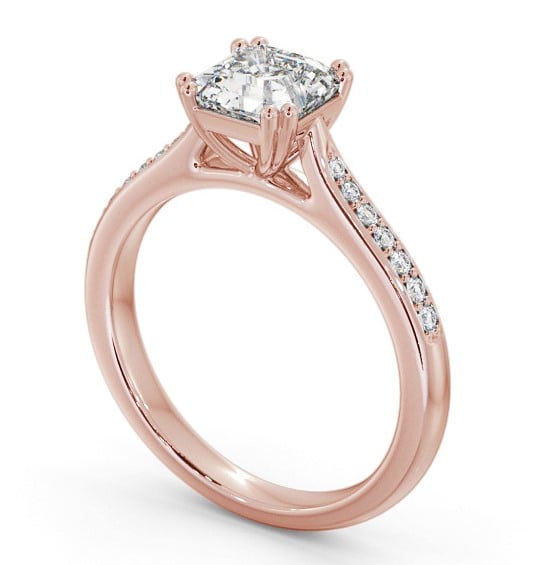 Asscher Diamond Engagement Ring 9K Rose Gold Solitaire With Side Stones - Nirmala ENAS28S_RG_THUMB1