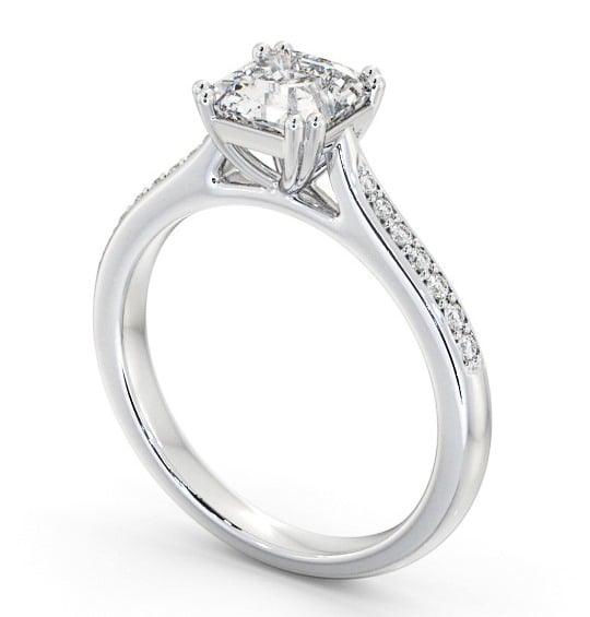 Asscher Diamond Engagement Ring 9K White Gold Solitaire With Side Stones - Nirmala ENAS28S_WG_THUMB1