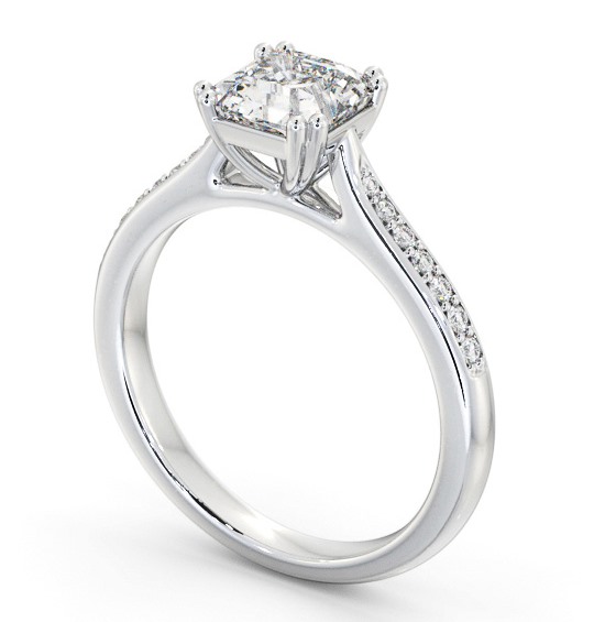 Asscher Diamond 8 Prong Engagement Ring Platinum Solitaire with Channel Set Side Stones ENAS28S_WG_THUMB1