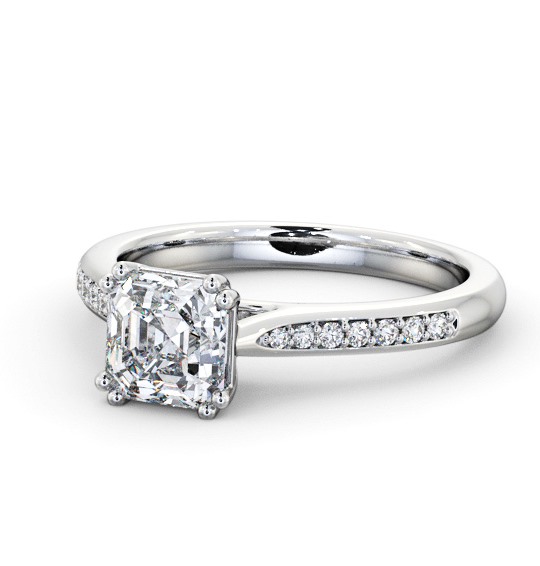 Asscher Diamond 8 Prong Engagement Ring Platinum Solitaire with Channel Set Side Stones ENAS28S_WG_THUMB2 