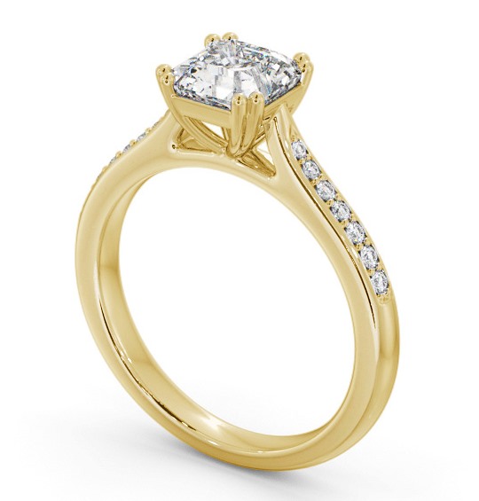 Asscher Diamond 8 Prong Engagement Ring 18K Yellow Gold Solitaire with Channel Set Side Stones ENAS28S_YG_THUMB1 