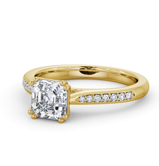  Asscher Diamond Engagement Ring 18K Yellow Gold Solitaire With Side Stones - Nirmala ENAS28S_YG_THUMB2 