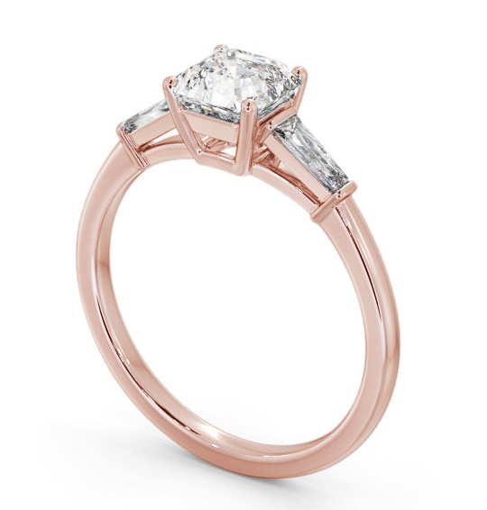 Asscher Diamond Engagement Ring 9K Rose Gold Solitaire with Tapered Baguette Side Stones ENAS29S_RG_THUMB1