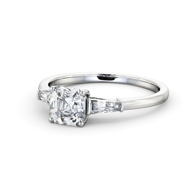 Asscher Diamond Engagement Ring Palladium Solitaire With Side Stones - Lexi ENAS29S_WG_FLAT