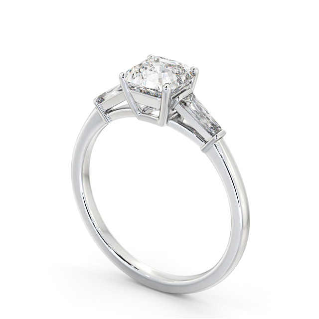 Asscher Diamond Engagement Ring 18K White Gold Solitaire With Side Stones - Lexi ENAS29S_WG_SIDE