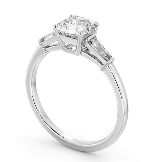 Asscher Diamond Engagement Ring Platinum Solitaire with Tapered Baguette Side Stones ENAS29S_WG_THUMB1 