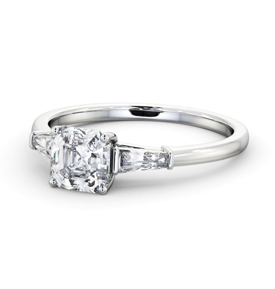 Asscher Diamond Engagement Ring Platinum Solitaire with Tapered Baguette Side Stones ENAS29S_WG_THUMB2 