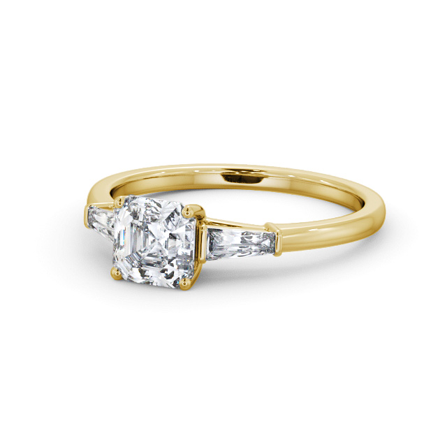 Asscher Diamond Engagement Ring 18K Yellow Gold Solitaire With Side Stones - Lexi ENAS29S_YG_FLAT