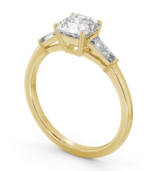 Asscher Diamond Engagement Ring 18K Yellow Gold Solitaire with Tapered Baguette Side Stones ENAS29S_YG_THUMB1