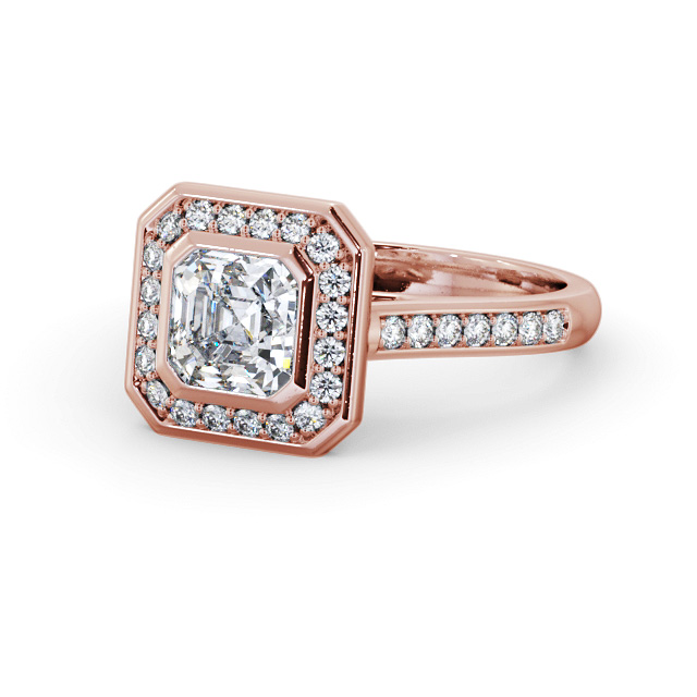 Halo Asscher Diamond Engagement Ring 18K Rose Gold - Maltby ENAS30_RG_FLAT