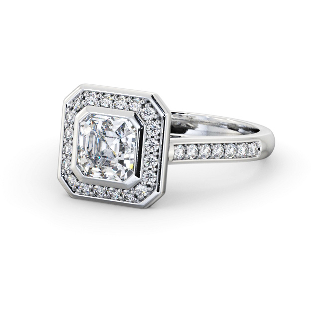Halo Asscher Diamond Engagement Ring 9K White Gold - Maltby ENAS30_WG_FLAT
