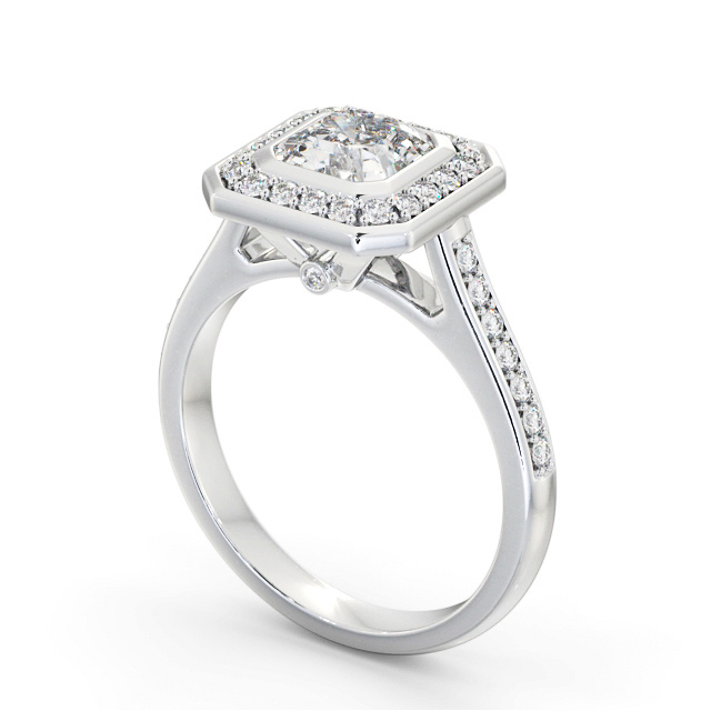 Halo Asscher Diamond Engagement Ring 18K White Gold - Maltby ENAS30_WG_SIDE