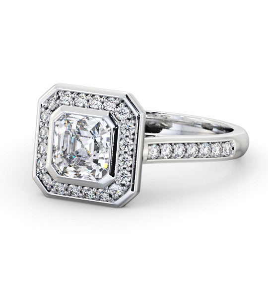Halo Asscher Diamond Flush with Channel Setting Engagement Ring 18K White Gold ENAS30_WG_THUMB2 