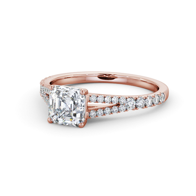 Asscher Diamond Engagement Ring 18K Rose Gold Solitaire With Side Stones - Virginia ENAS30S_RG_FLAT