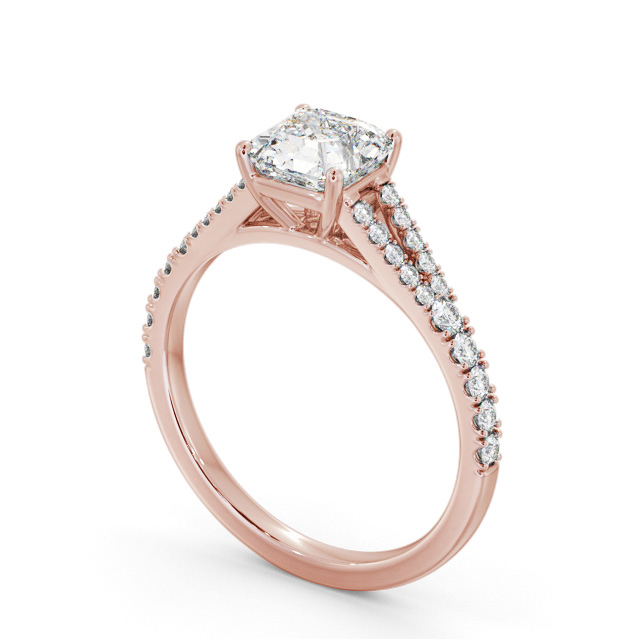 Asscher Diamond Engagement Ring 18K Rose Gold Solitaire With Side Stones - Virginia