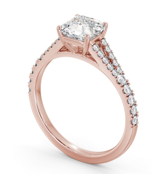 Asscher Diamond Split Band Engagement Ring 9K Rose Gold Solitaire with Channel Set Side Stones ENAS30S_RG_THUMB1