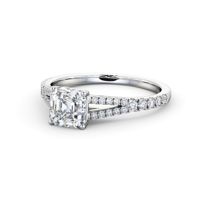 Asscher Diamond Engagement Ring Palladium Solitaire With Side Stones - Virginia ENAS30S_WG_FLAT
