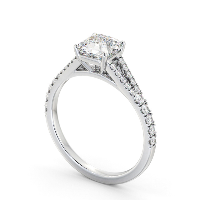 Asscher Diamond Engagement Ring 18K White Gold Solitaire With Side Stones - Virginia ENAS30S_WG_SIDE