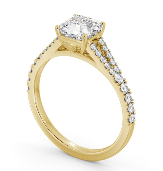 Asscher Diamond Split Band Engagement Ring 9K Yellow Gold Solitaire with Channel Set Side Stones ENAS30S_YG_THUMB1