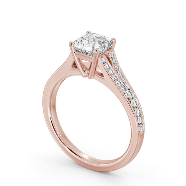 Asscher Diamond Engagement Ring 18K Rose Gold Solitaire With Side Stones - Milly