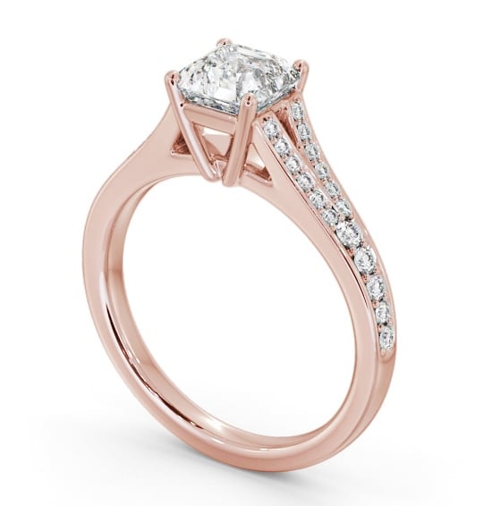Asscher Diamond Engagement Ring 18K Rose Gold Solitaire With Side Stones - Milly ENAS31S_RG_THUMB1
