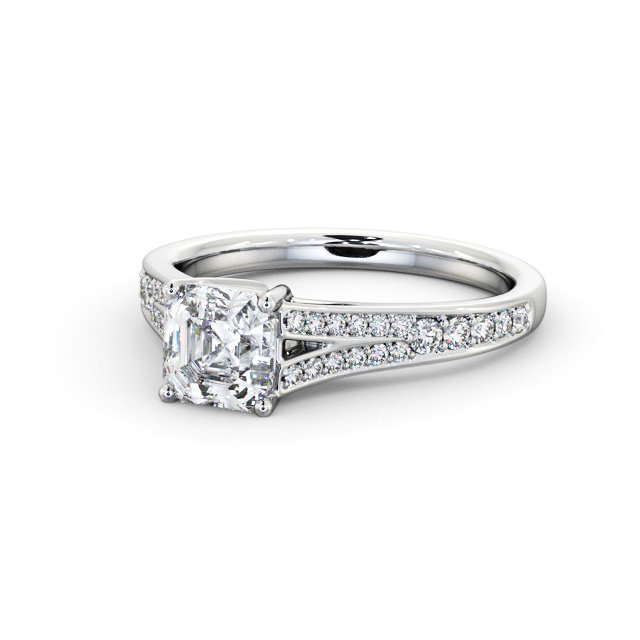 Asscher Diamond Engagement Ring 18K White Gold Solitaire With Side Stones - Milly ENAS31S_WG_FLAT