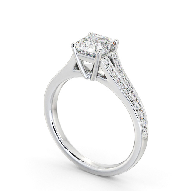 Asscher Diamond Engagement Ring Platinum Solitaire With Side Stones - Milly ENAS31S_WG_SIDE