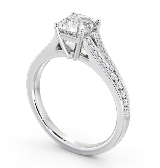 Asscher Diamond Engagement Ring 9K White Gold Solitaire With Side Stones - Milly ENAS31S_WG_THUMB1 