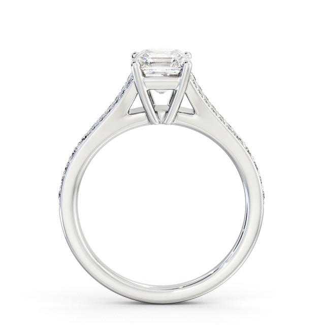 Asscher Diamond Engagement Ring 18K White Gold Solitaire With Side Stones - Milly ENAS31S_WG_UP