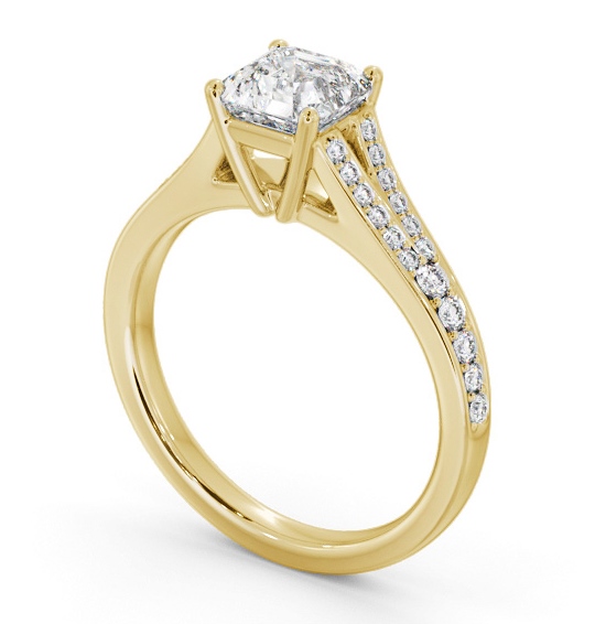  Asscher Diamond Engagement Ring 18K Yellow Gold Solitaire With Side Stones - Milly ENAS31S_YG_THUMB1 