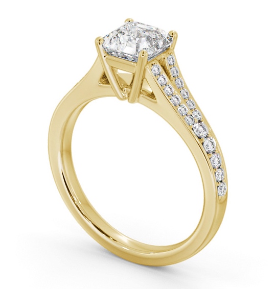 Asscher Diamond Split Channel Engagement Ring 18K Yellow Gold Solitaire with Channel Set Side Stones ENAS31S_YG_THUMB1