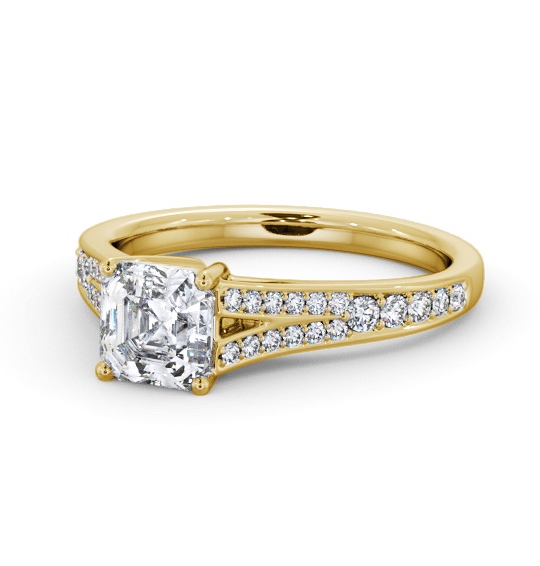  Asscher Diamond Engagement Ring 18K Yellow Gold Solitaire With Side Stones - Milly ENAS31S_YG_THUMB2 