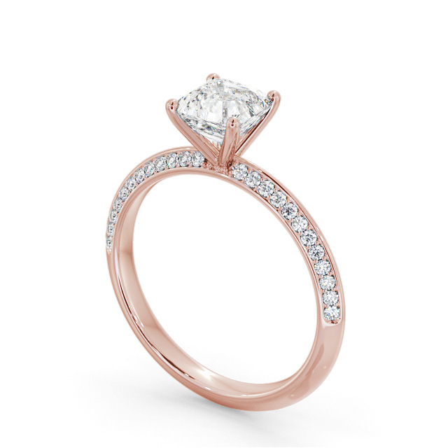 Asscher Diamond Engagement Ring 18K Rose Gold Solitaire With Side Stones - Crosby