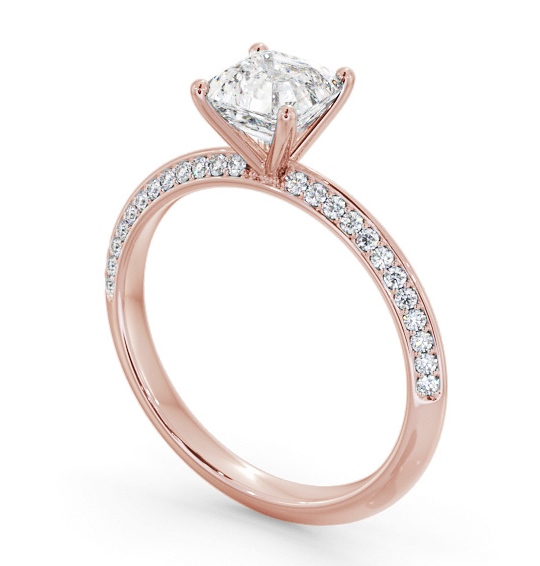 Asscher Diamond Knife Edge Engagement Ring 18K Rose Gold Solitaire with Channel Set Side Stones ENAS32S_RG_THUMB1