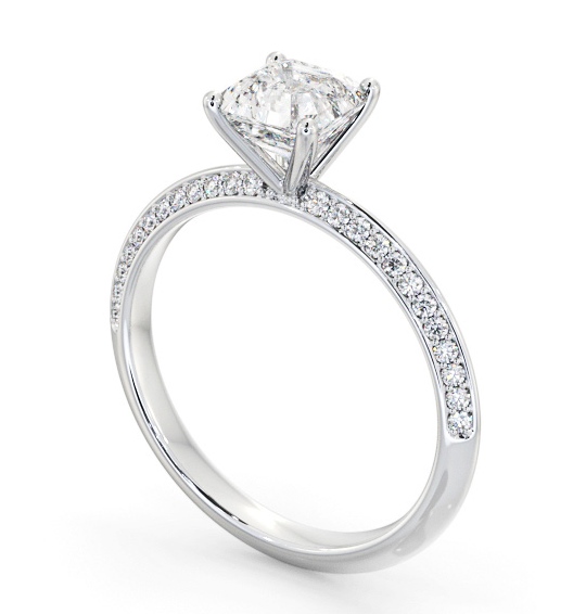  Asscher Diamond Engagement Ring 9K White Gold Solitaire With Side Stones - Crosby ENAS32S_WG_THUMB1 