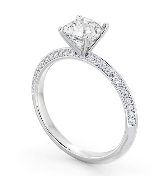 Asscher Diamond Knife Edge Engagement Ring 18K White Gold Solitaire with Channel Set Side Stones ENAS32S_WG_THUMB1